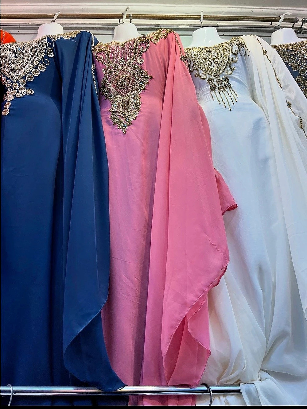 Embellished Long kaftan in Blue, grey & Pink, free size. 100